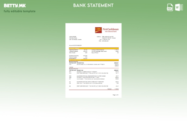 модерен стил Канада CIBC извод од банкарски ексел шаблон